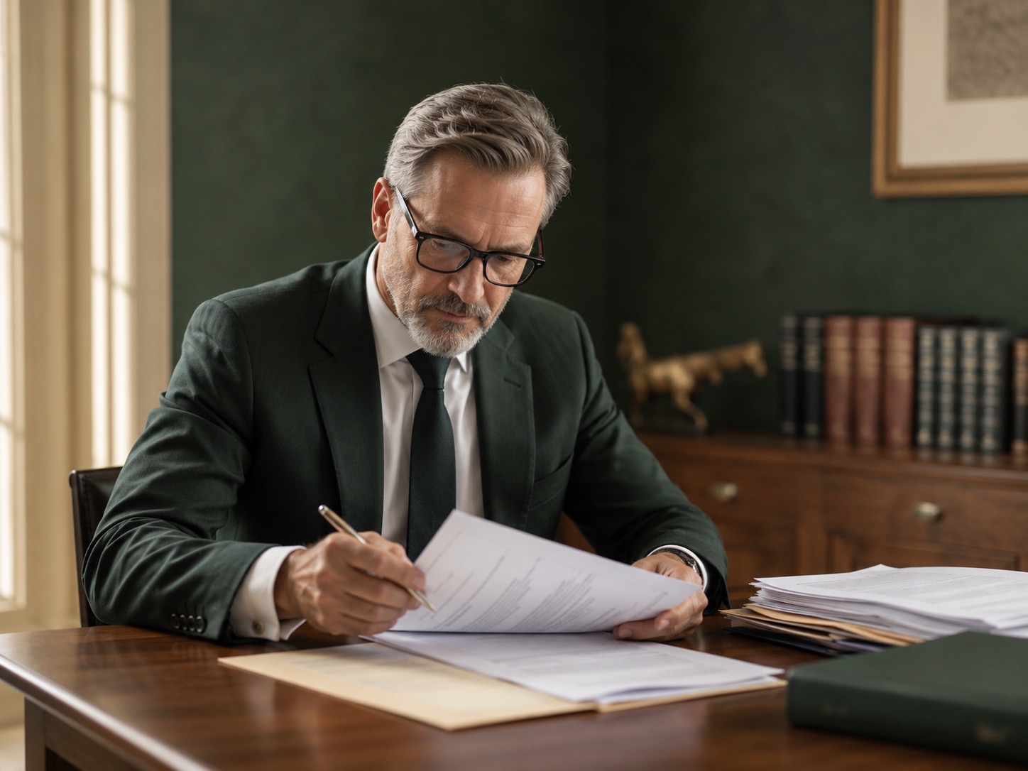 Litigation paralegal preparing legal documents at a desk